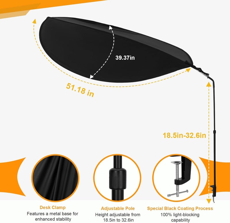 P Polerden Office Cubicle Desk Shade，Portable Cubicle Light Shield and Office Shade to Block Overhead Light，Adjustable Desk Shade for Cubicle to Block Light & Reduce Glare – Essential Office Accessories（Black） - Image 2